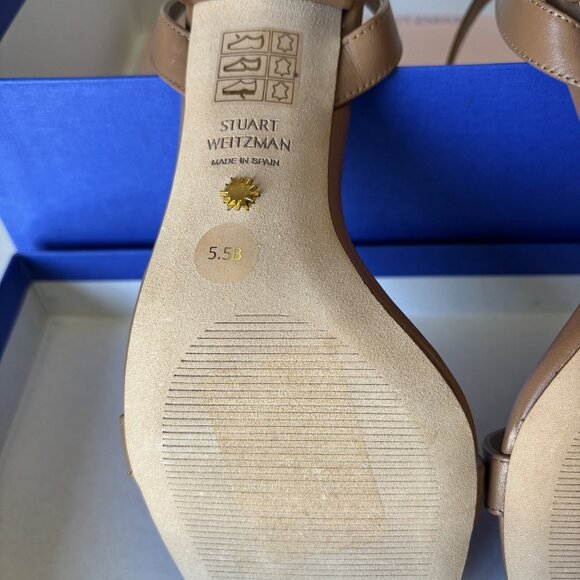 Stuart Weitzman S 5.5B Heeled Sandal with Strap Buckle Tan Brown Nearly Bare New - Picture 8 of 9
